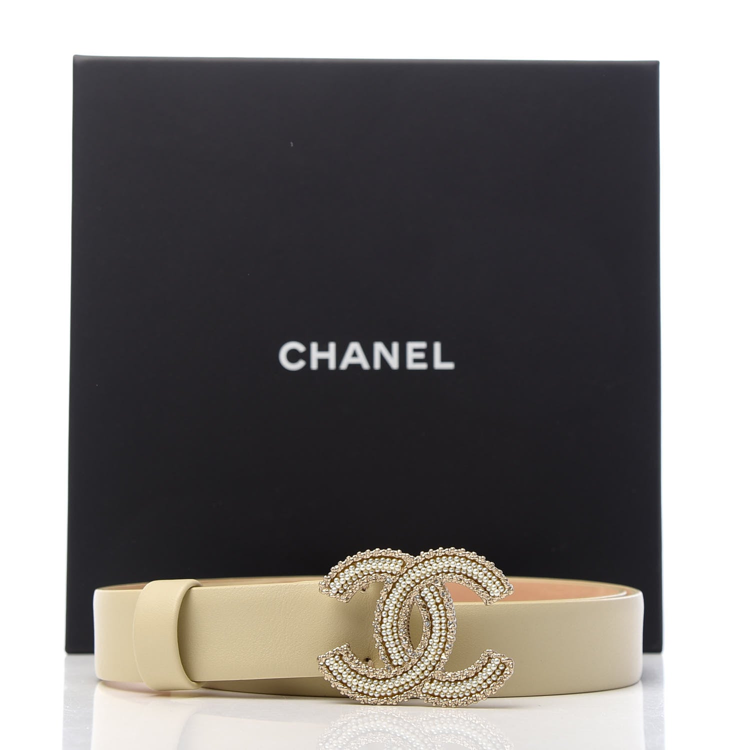 Chanel Calfskin Pearl Crystal CC Belt 90 36 Ivory 6 of 6