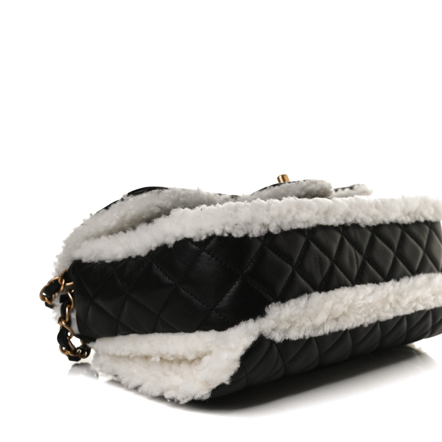 Chanel Lambskin Shearling Large CC Flap Bag Black White 10 of 14