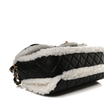 Chanel Lambskin Shearling Large CC Flap Bag Black White 10 of 14