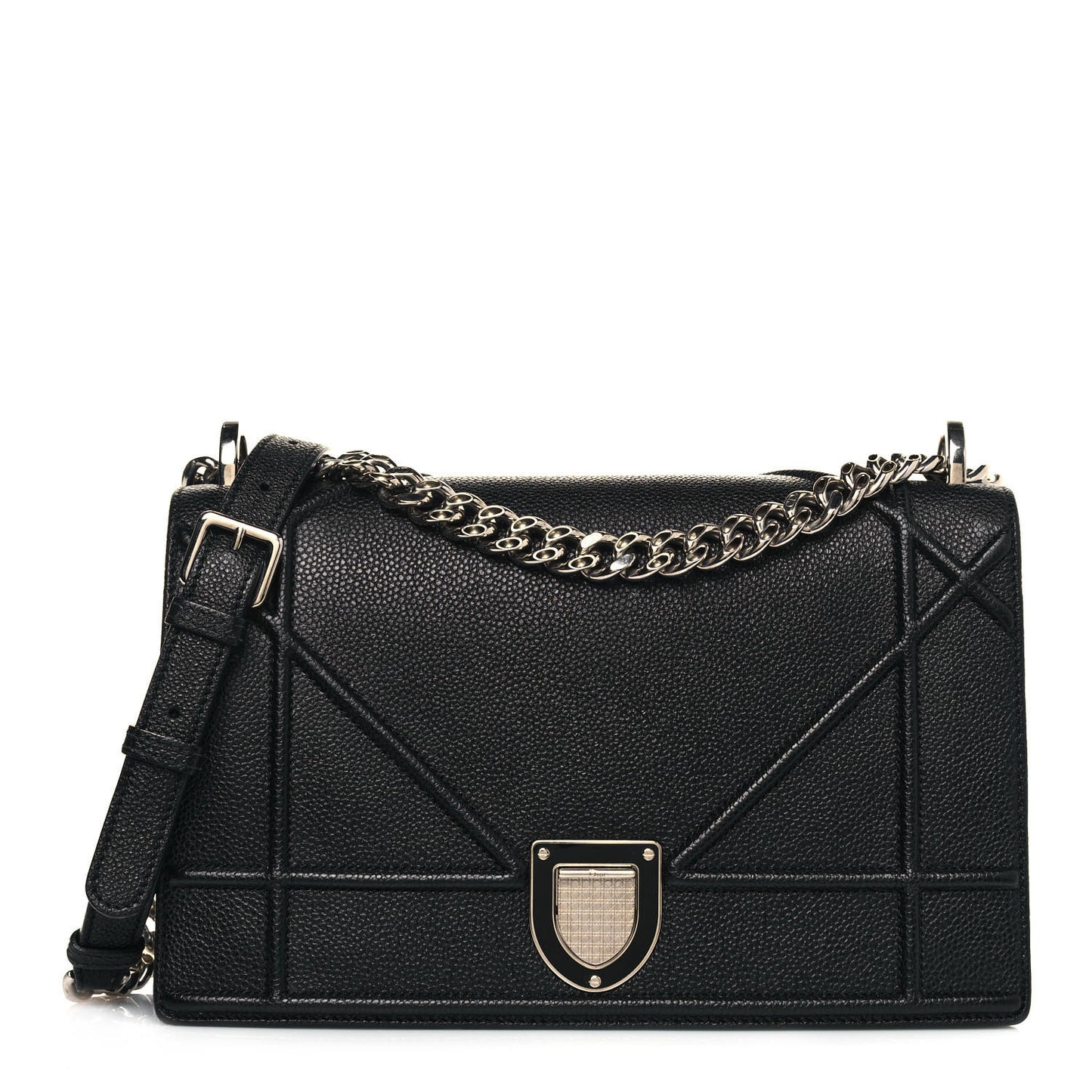 Grained Calfskin Medium Diorama Flap Bag Black