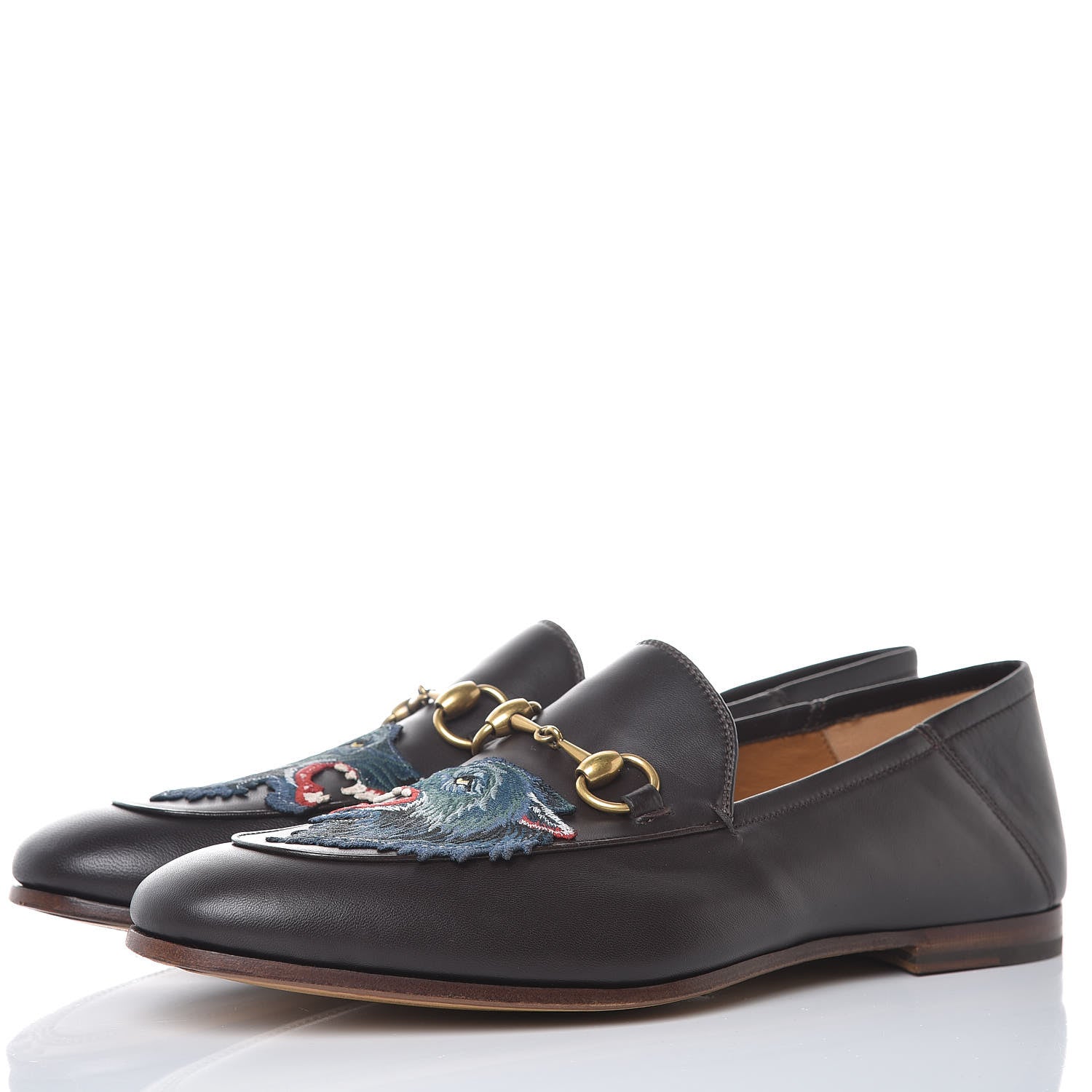 Gucci Lambskin Wolf Embroidered Mens Brixton Horsebit Loafers 9 Brown 3 of 11