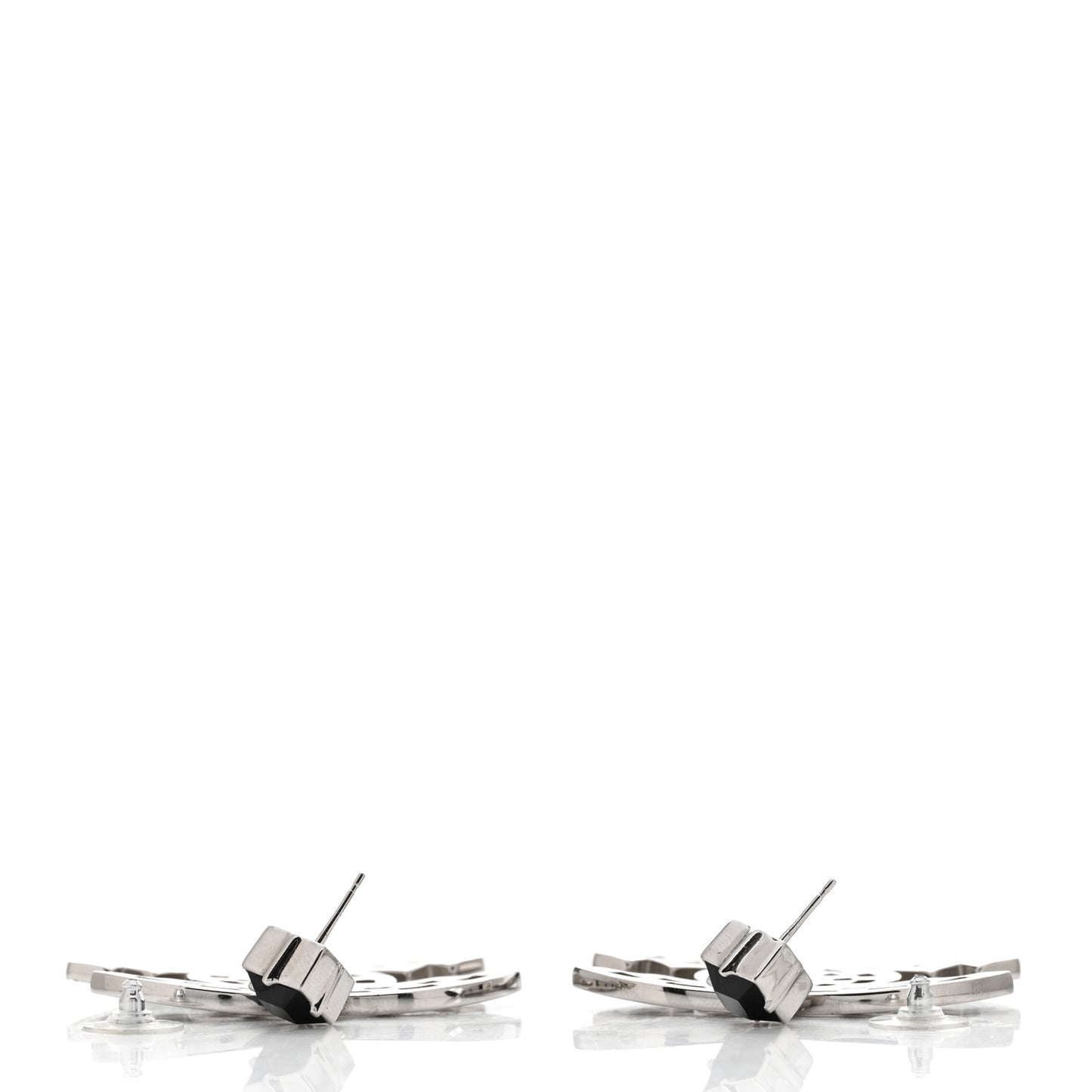 Baguette Crystal CC Drop Earrings Silver Black