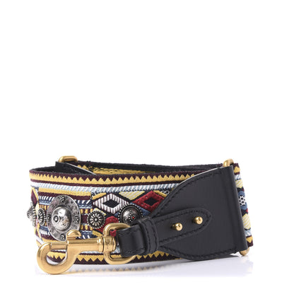 Christian Dior Canvas Embroidered Studded Shoulder Strap Black Multicolor 1 of 5