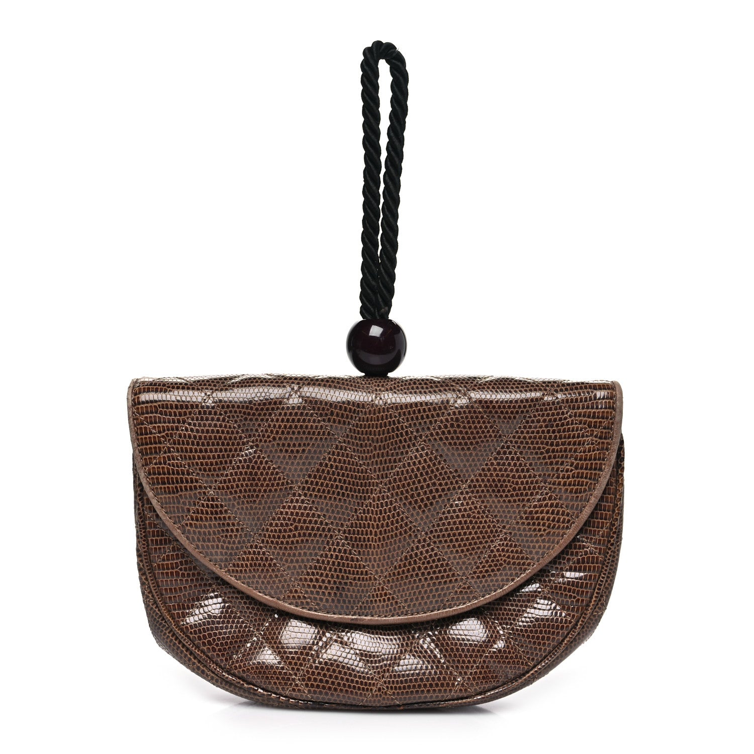 Chanel Lizard Quilted Rope Half Moon Clutch Dark Brown 1 of 11
