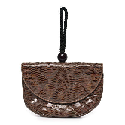 Chanel Lizard Quilted Rope Half Moon Clutch Dark Brown 1 of 11