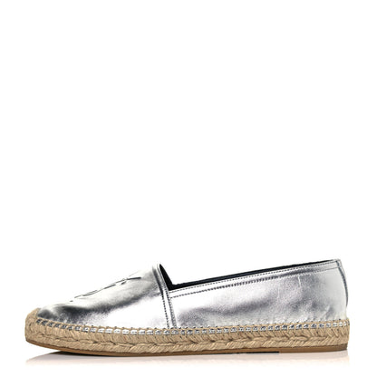 Saint Laurent Metallic Lambskin Monogram Espadrilles 40.5 Argento 1 of 8