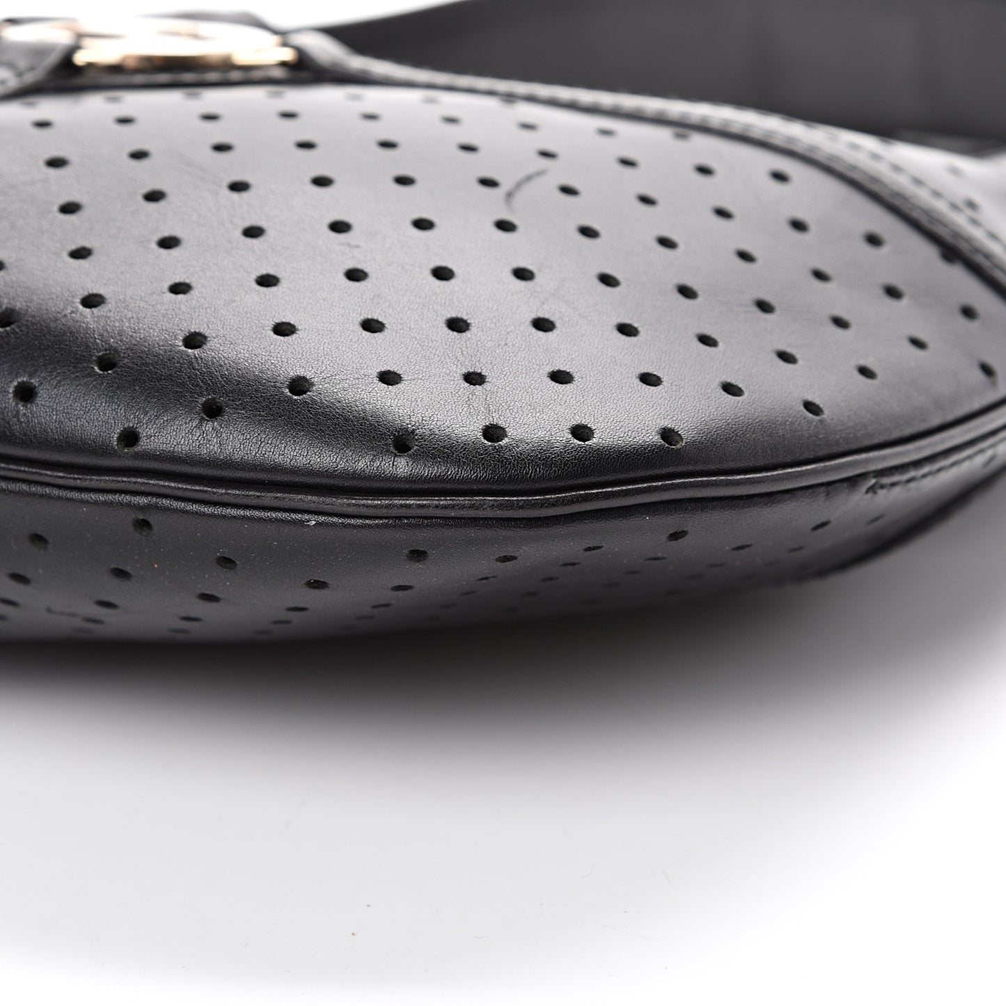 Perforated Calfskin Reins Hobo Black