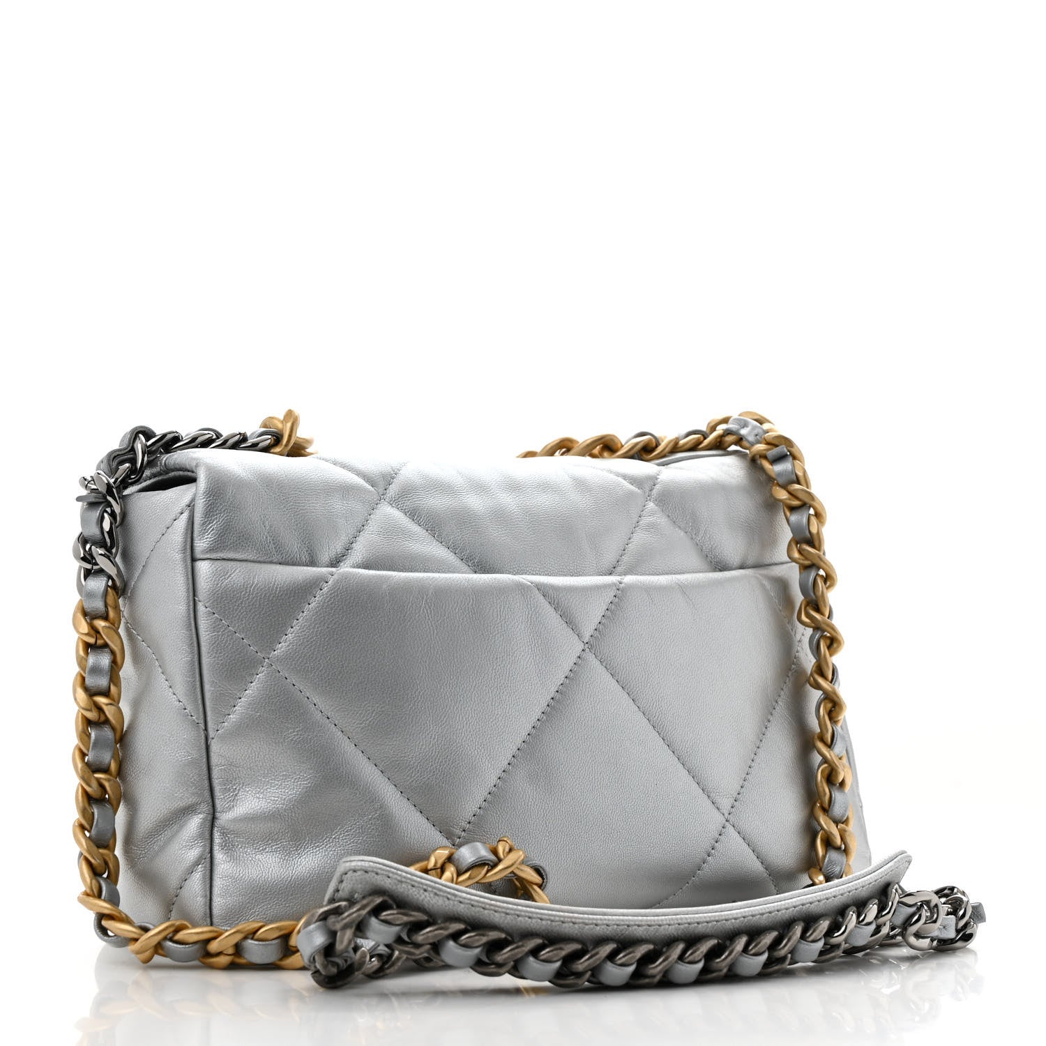 Chanel Metallic Lambskin Quilted Medium Chanel 19 Flap Silver 3 of 11