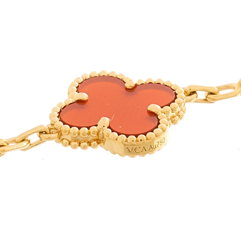 Van Cleef & Arpels 18K Yellow Gold Carnelian 5 Motifs Vintage Alhambra Bracelet 5 of 5