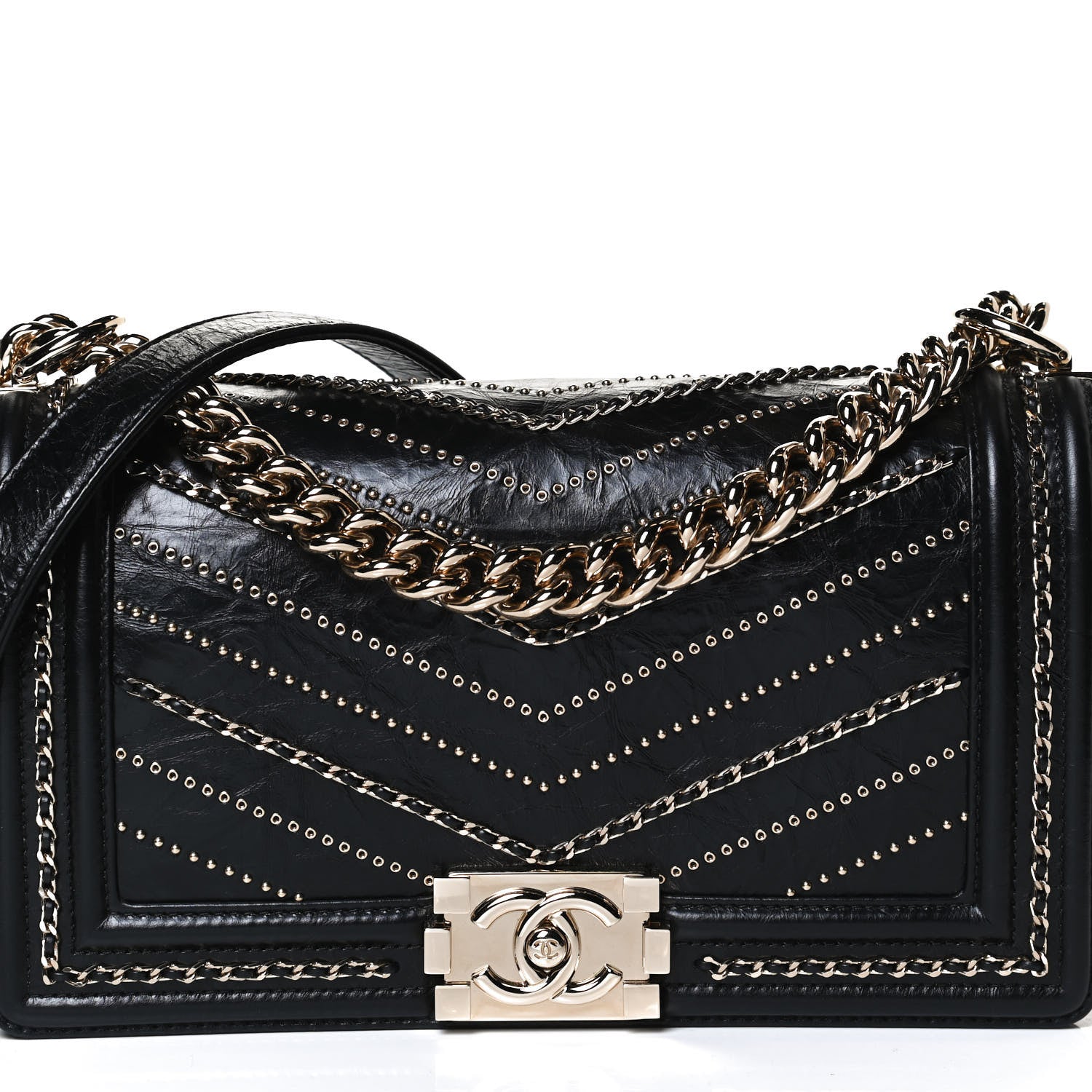 Chanel Crumpled Calfskin Chevron Chain Medium Boy Flap Black 8 of 12