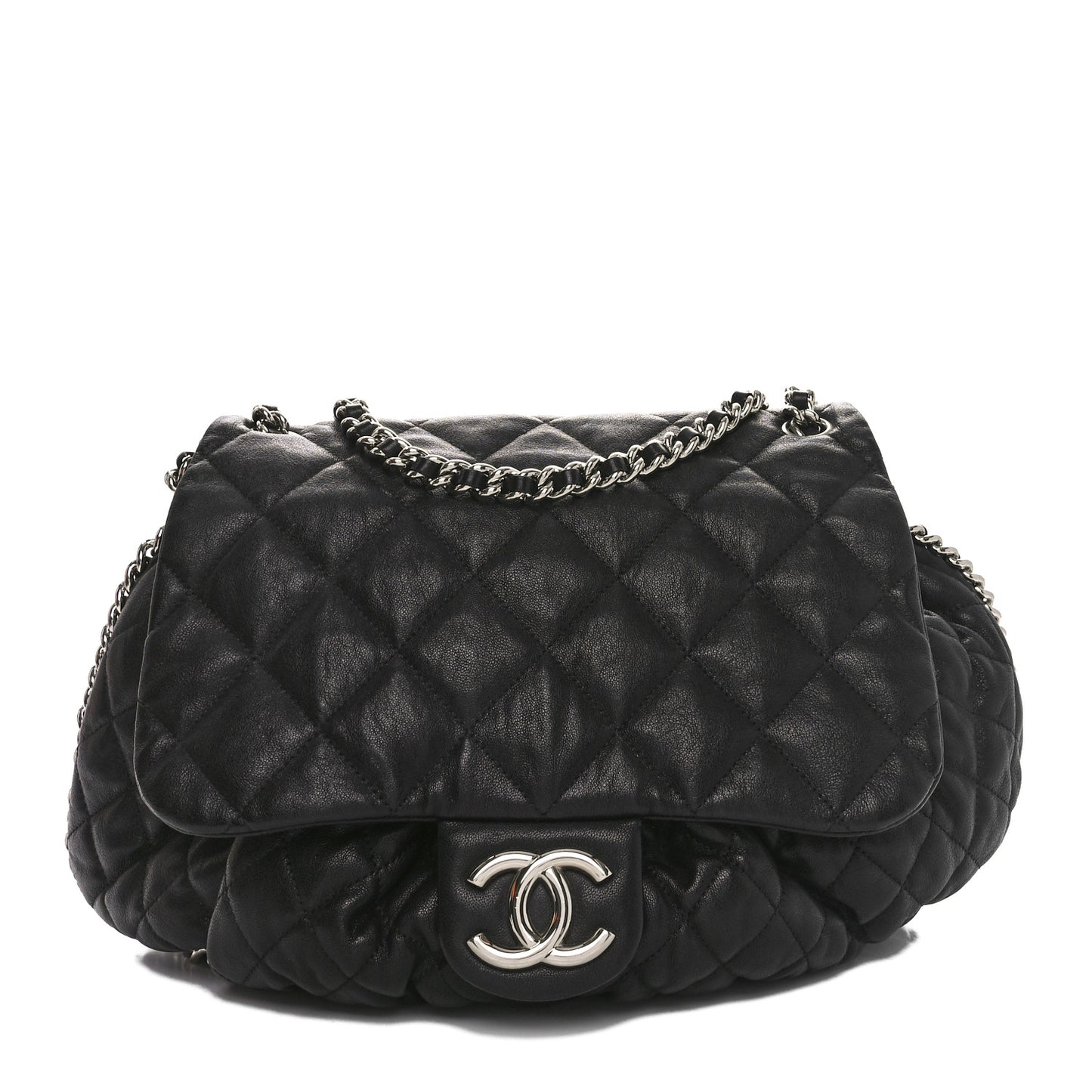 Washed Lambskin Quilted Large Chain Around Messenger Black