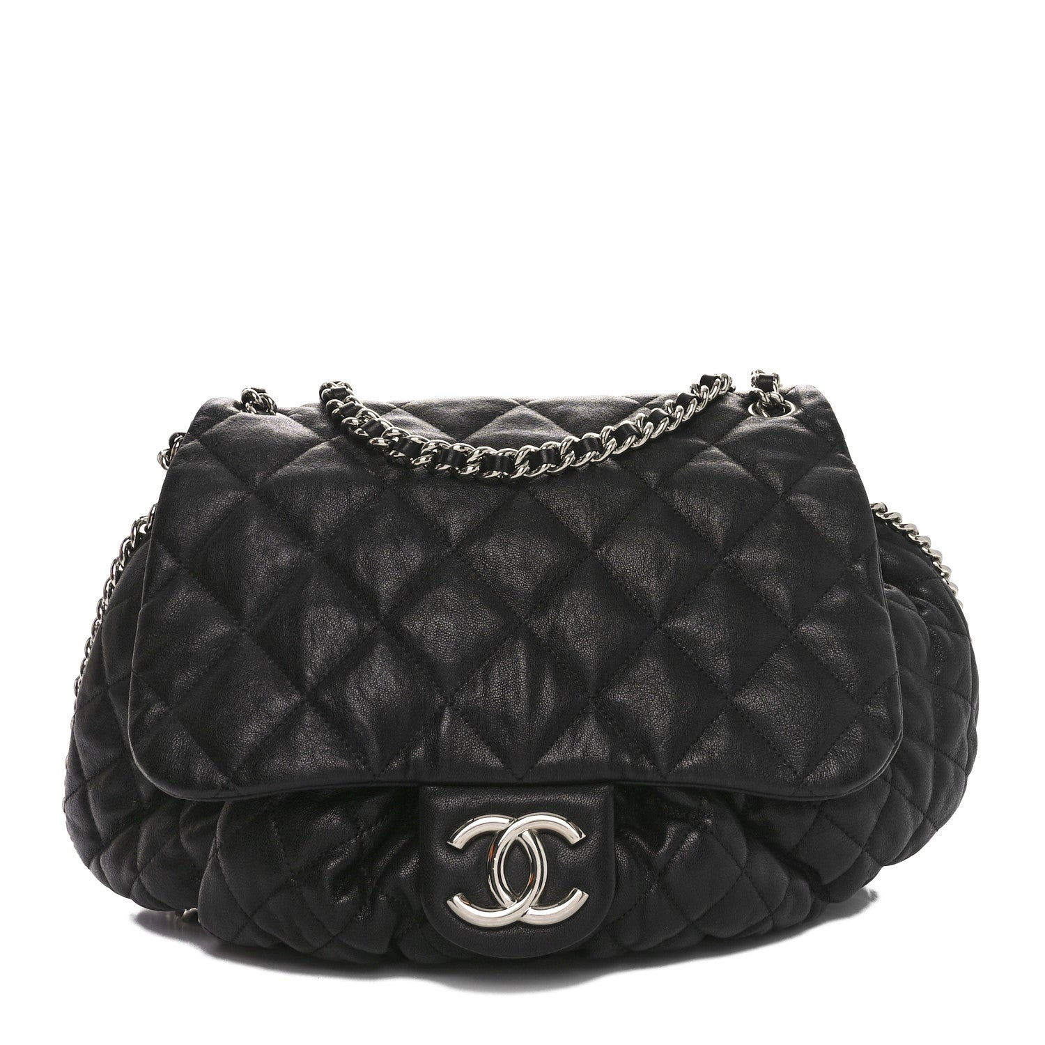 Chanel Washed Lambskin Quilted Large Chain Around Messenger Black 1 of 12