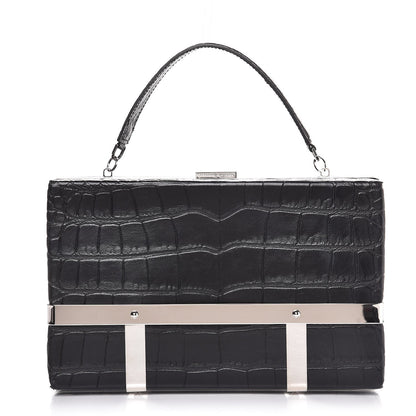 Alexander McQueen Calfskin Crocodile Stamped Cage Case Black 1 of 6