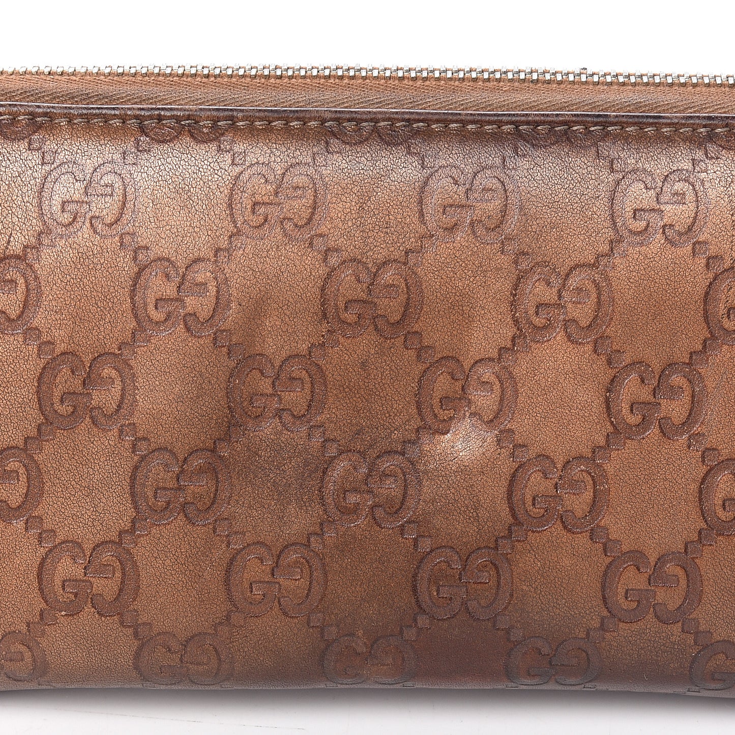 Metallic Guccissima Twins Zip Around Organizer Wallet Bronze
