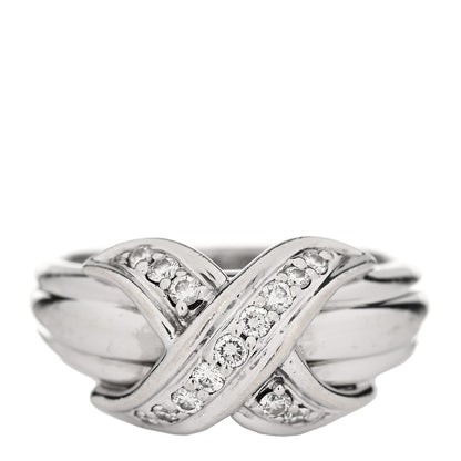 Tiffany 18K White Gold Diamond Signature X Ring 49 5 1 of 5