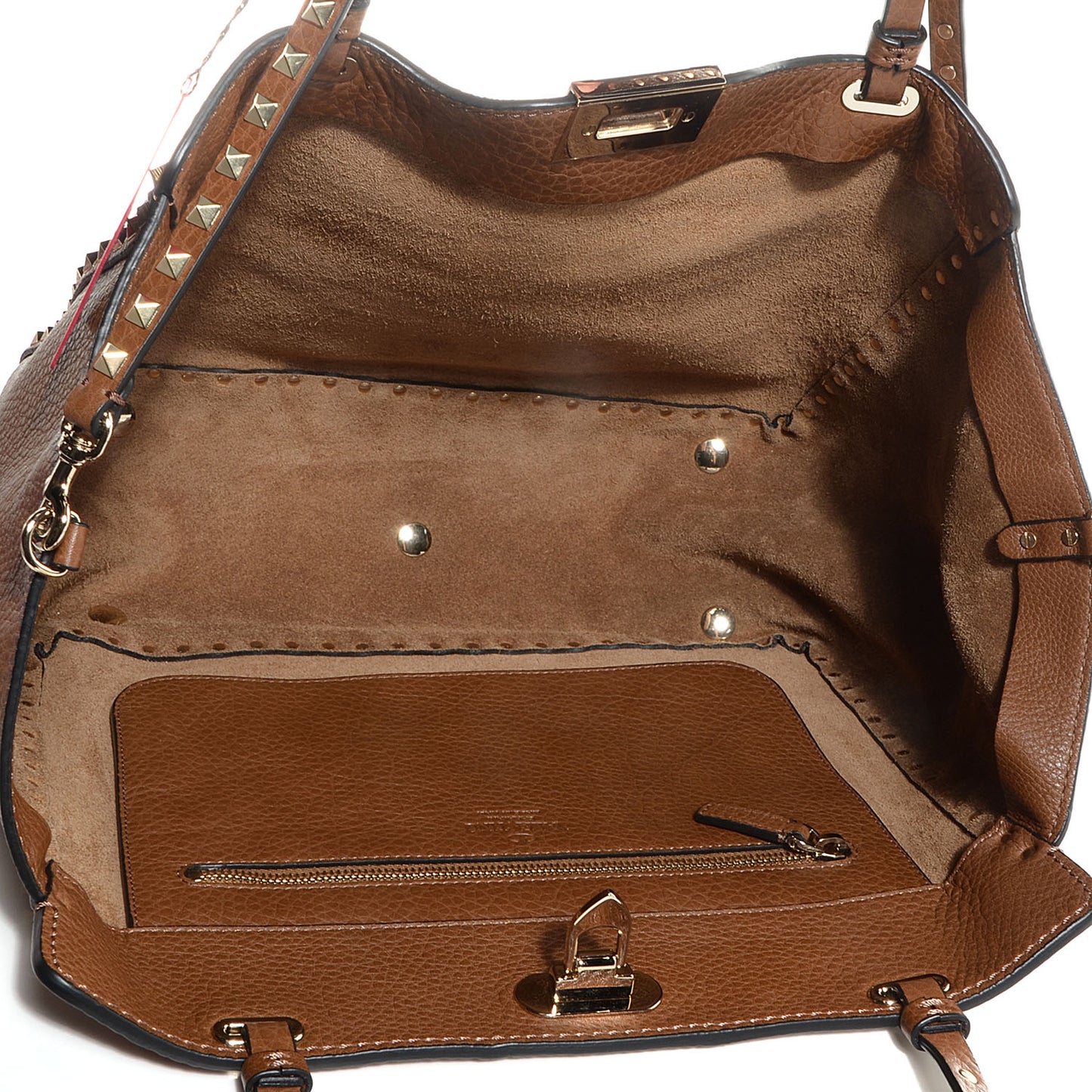 Pebbled Calfskin Medium Rockstud Tote Light Cuir