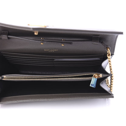 Saint Laurent Grain De Poudre Matelasse Chevron Monogram Chain Wallet Pebble 5 of 9