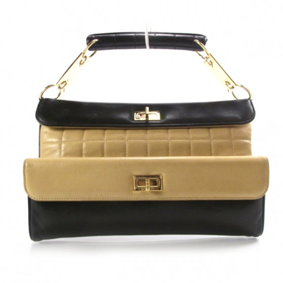 Leather Mademoiselle Handbag Beige and Black
