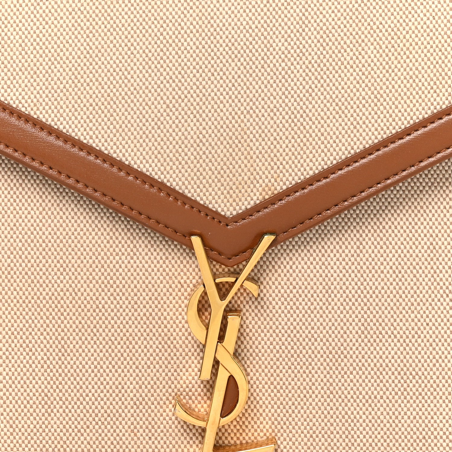 Saint Laurent Canvas Calfskin Medium Classic Monogram Cassandra Top Handle Tan Natural 7 of 9