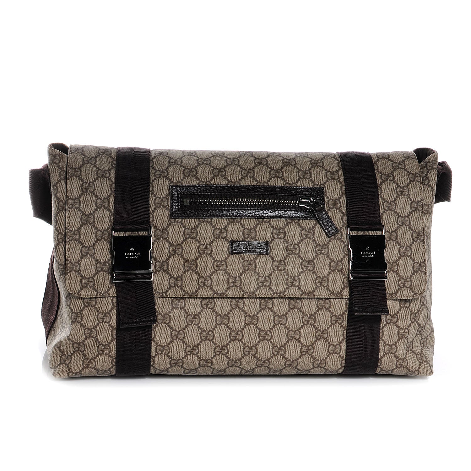 Gucci GG Plus Monogram Double Buckle Flap Messenger Bag Beige Ebony 1 of 7