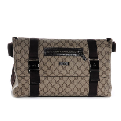 Gucci GG Plus Monogram Double Buckle Flap Messenger Bag Beige Ebony 1 of 7