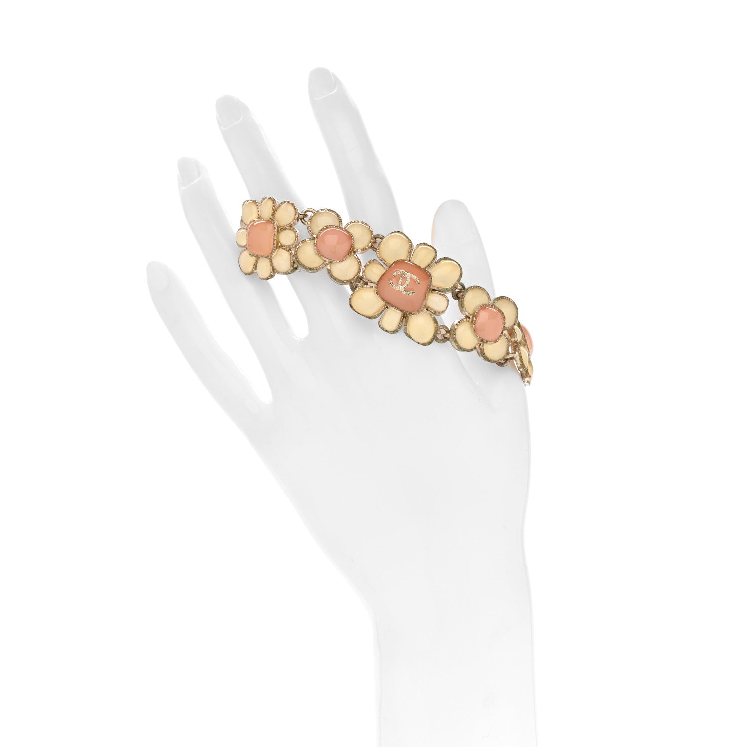 Chanel Resin Gripoix Poured Glass CC Flower Bracelet Pink White