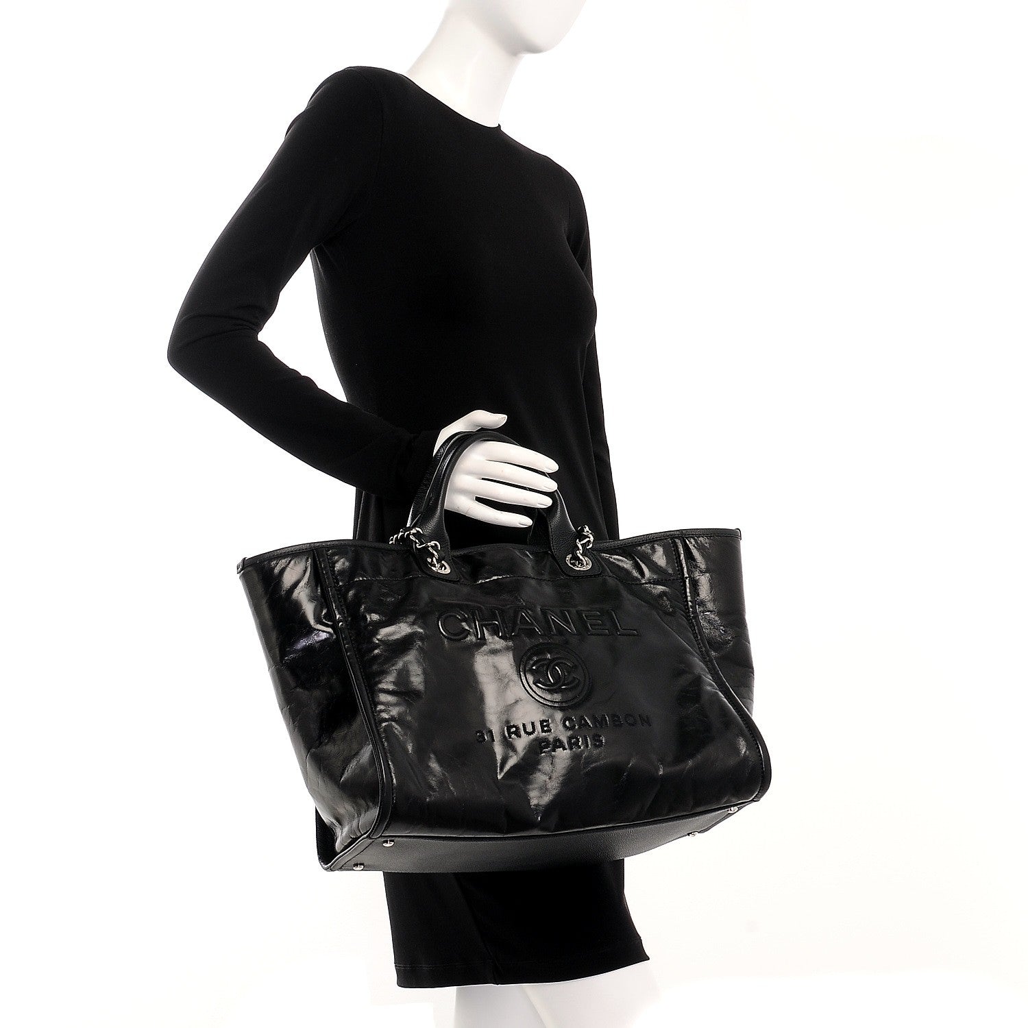 Chanel Glazed Calfskin Large Deauville Tote Black 3 of 8