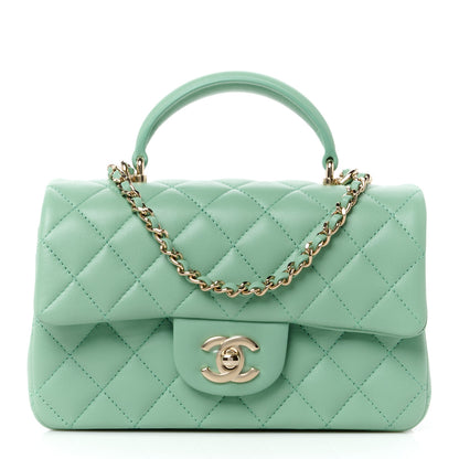 Chanel Lambskin Quilted Mini Top Handle Rectangular Flap Light Green 1 of 13