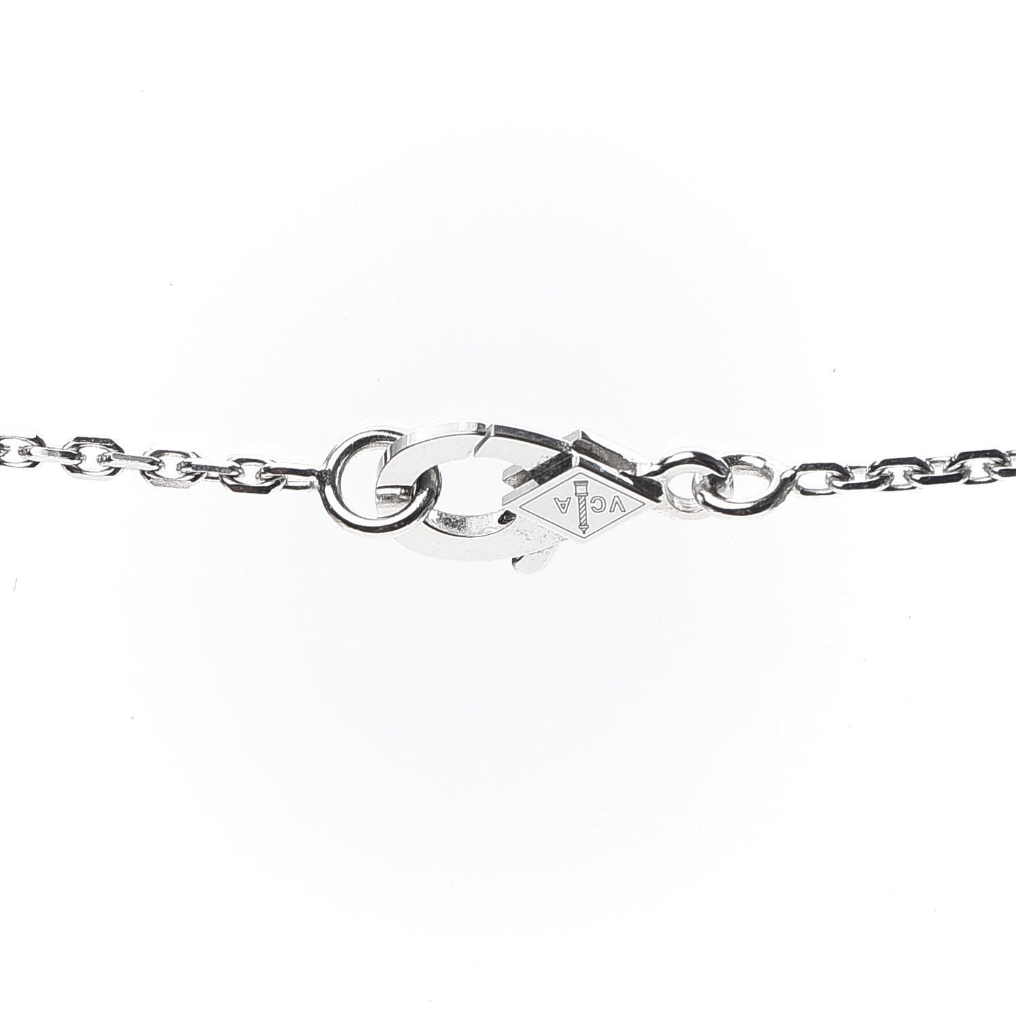 18K White Gold Diamond Guilloche Vintage Alhambra Pendant Necklace