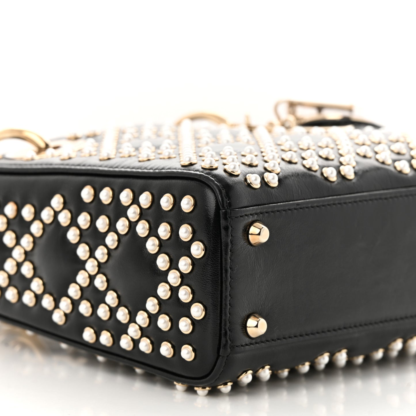 Crinkle Effect Lambskin Pearl Cannage Mini Lady Dior Black