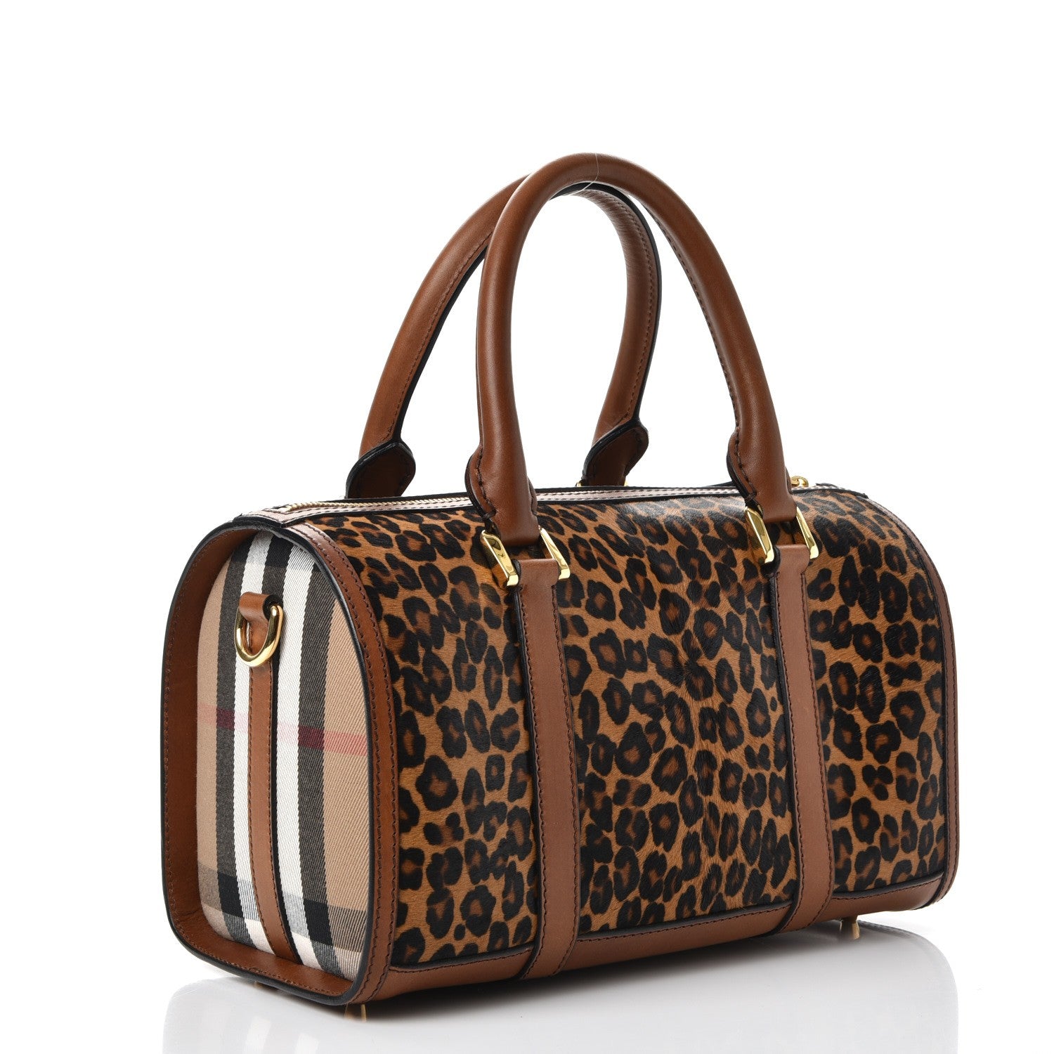 Burberry Leopard Ponyskin House Check Calfskin Boston Tan 4 of 13