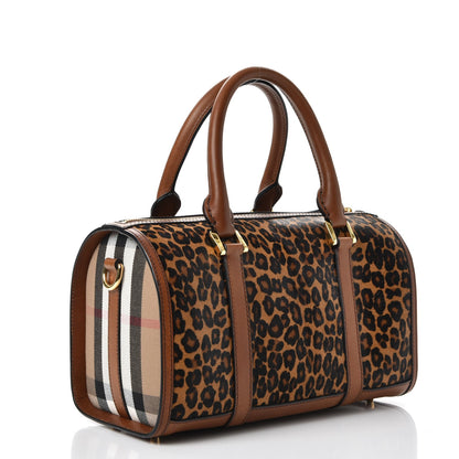 Burberry Leopard Ponyskin House Check Calfskin Boston Tan 4 of 13