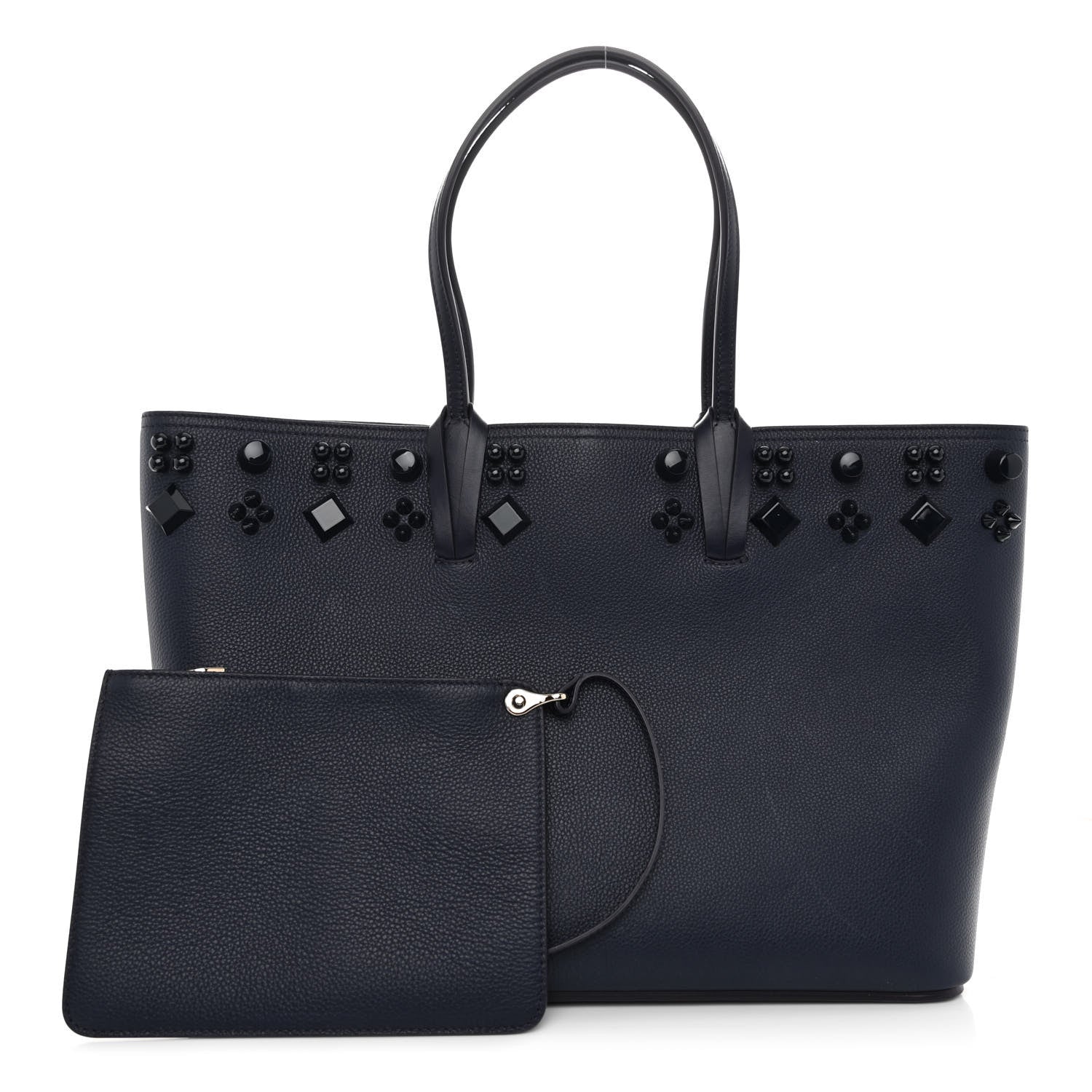 Christian Louboutin Calfskin Empire Spike Studded East West Cabata Tote Navy 1 of 12