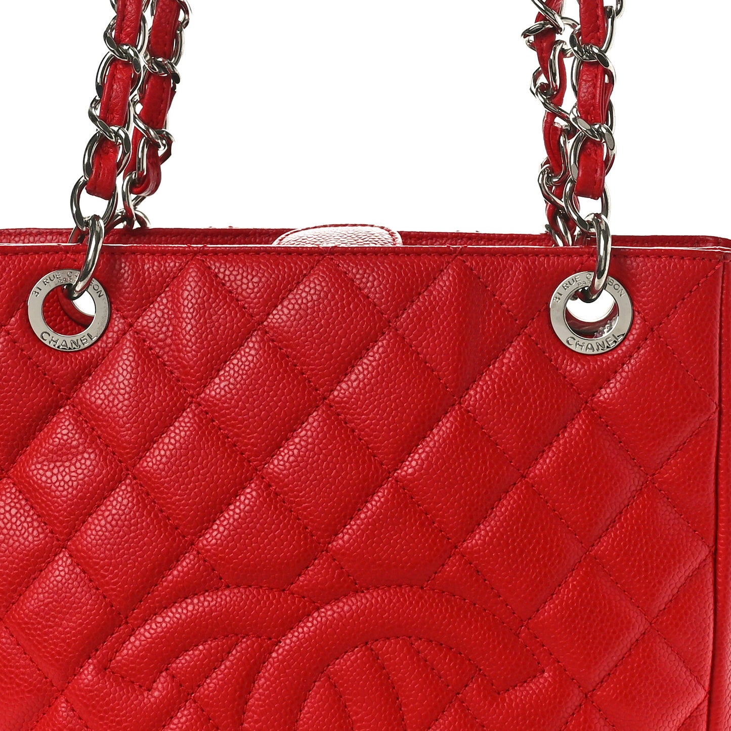 Caviar Quilted Petit Shopping Tote PST Red