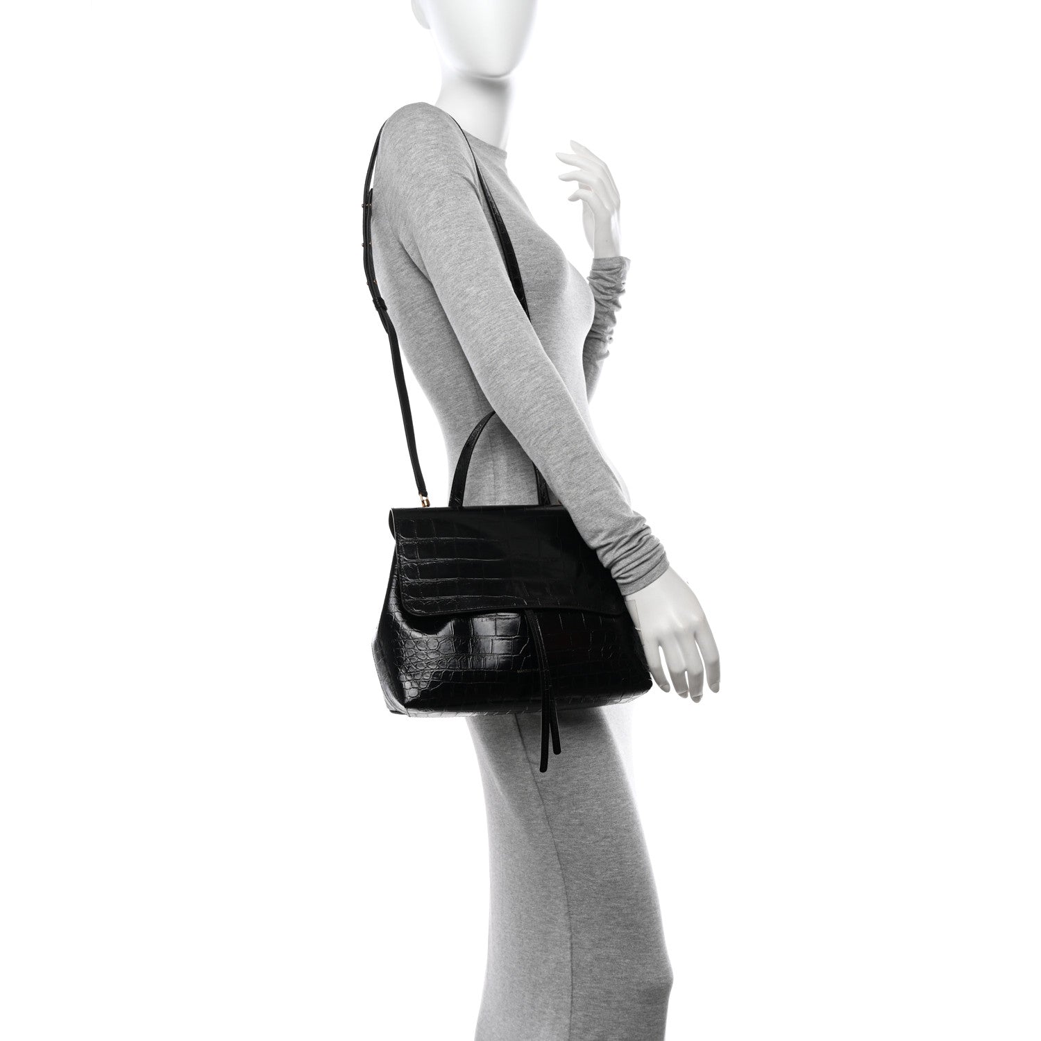 Mansur Gavriel Calfskin Crocodile Embossed Lady Bag Brown 2 of 13