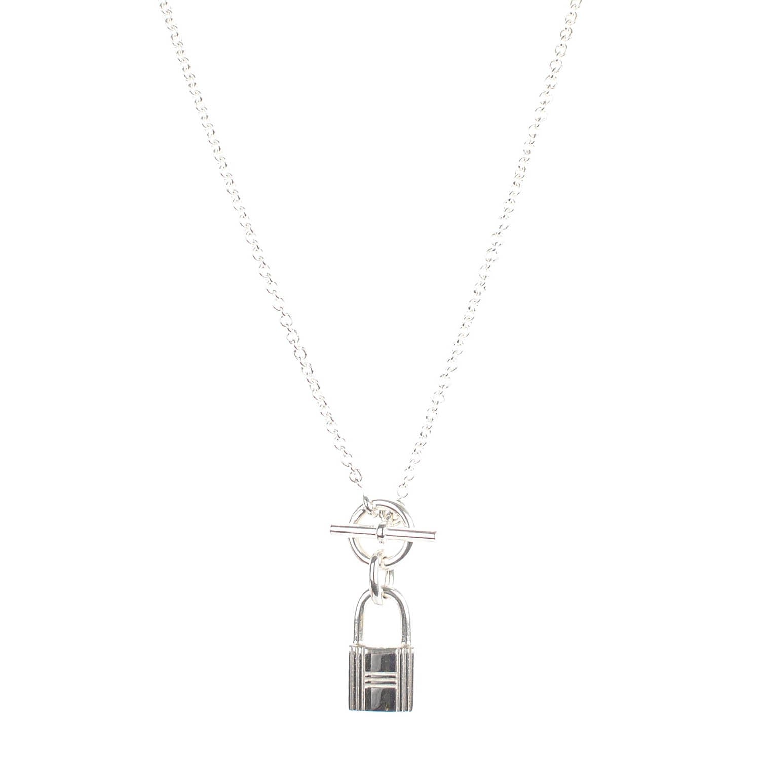 Hermes Sterling Silver Cadenas Kelly Lock Pendant Necklace 1 of 5