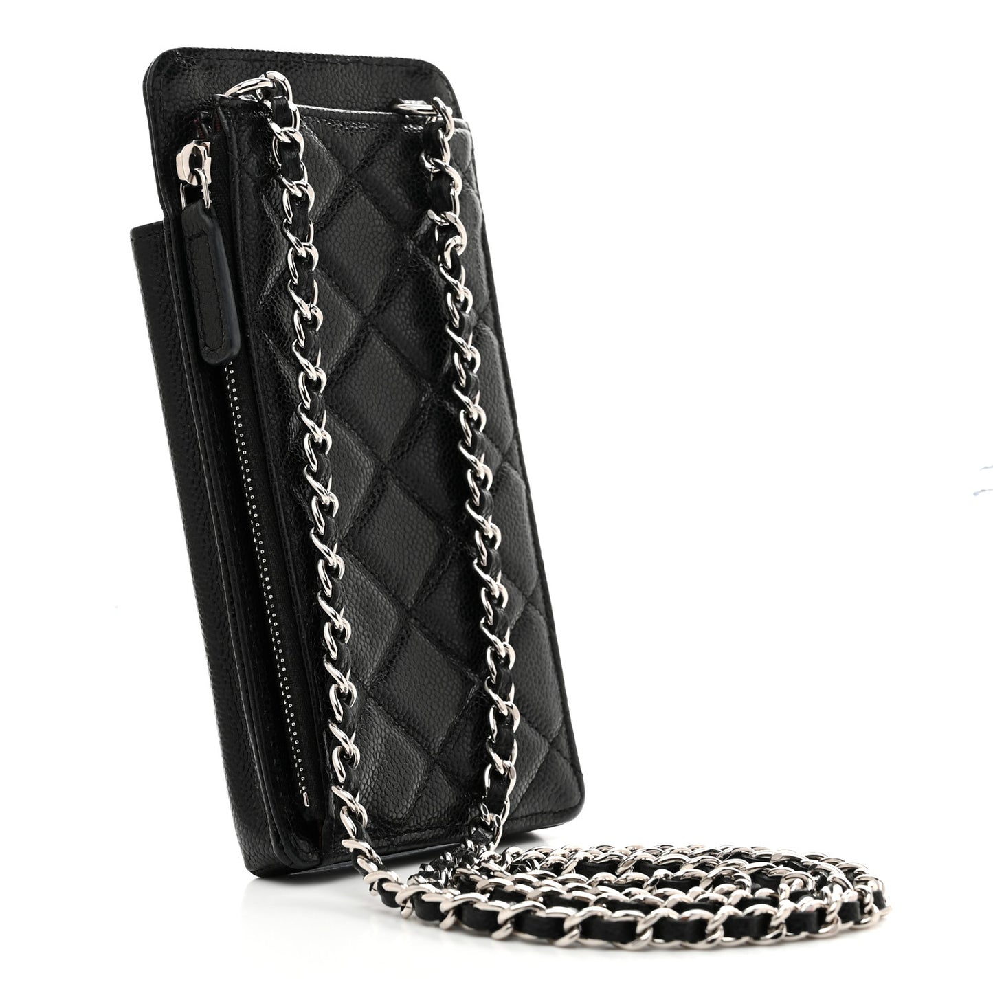 Caviar Quilted Zip Phone Case Black