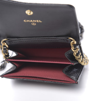 Chanel Shiny Crumpled Calfskin Quilted Chanel 19 Flap Coin Purse With Chain Black 5 of 12