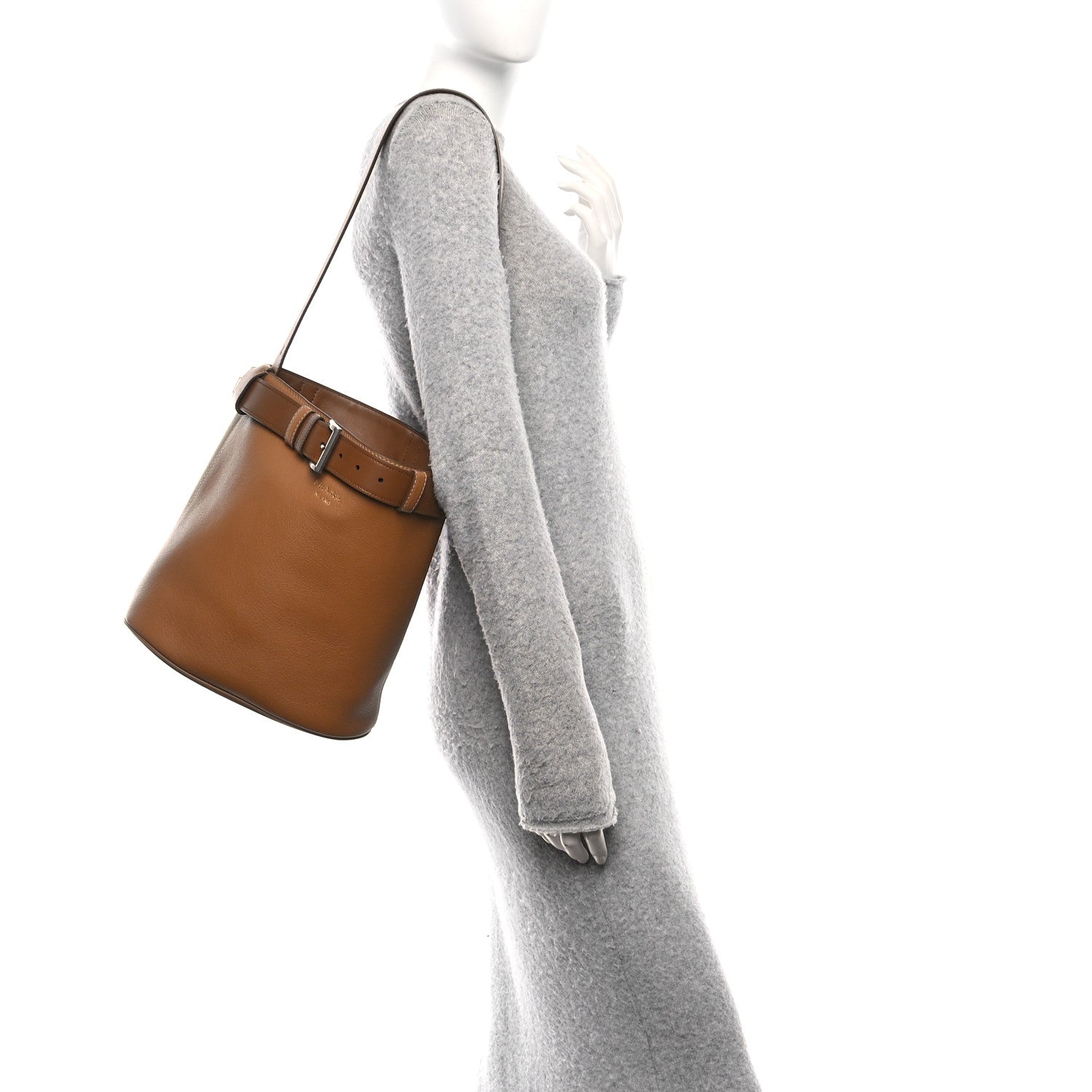 Prada Calfskin Buckle Bucket Bag With Belt Caramel 2 of 10