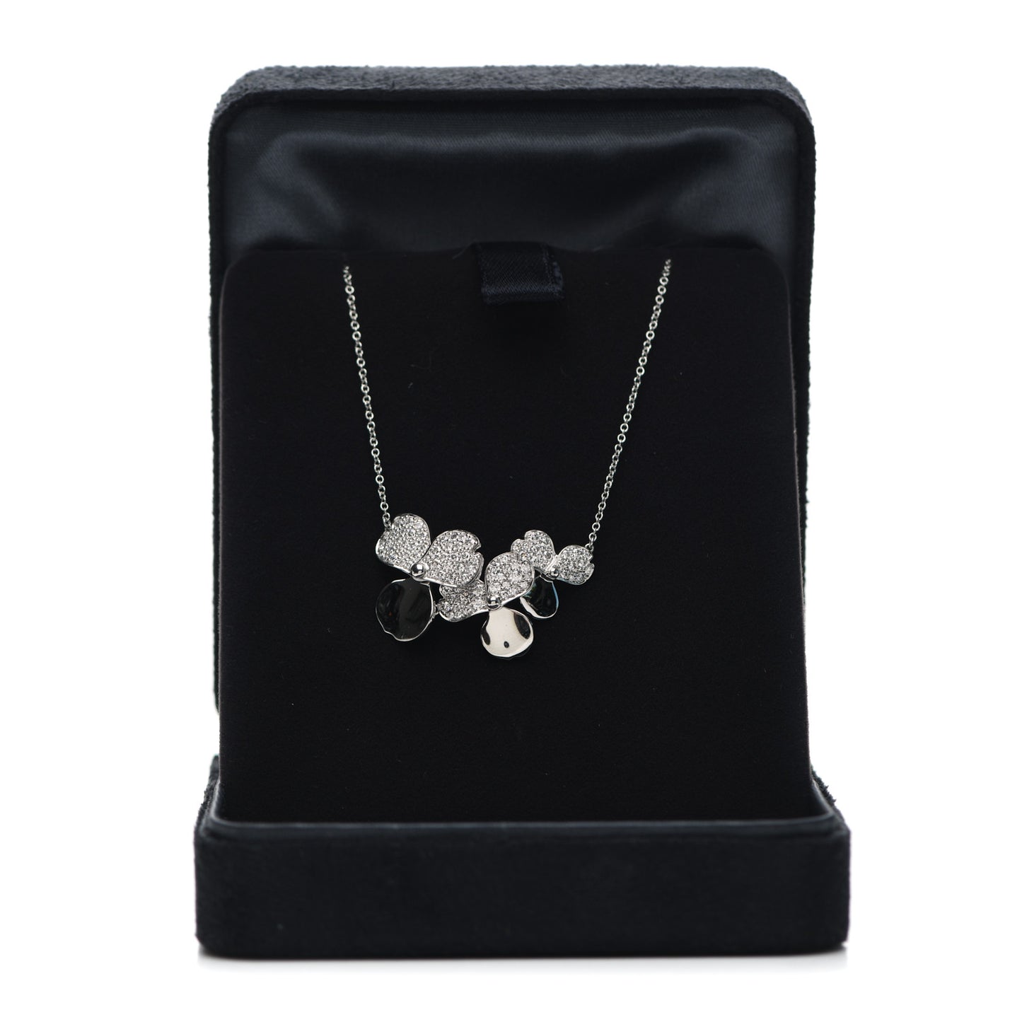 Platinum Diamond Mini Paper Flowers Cluster Pendant Necklace