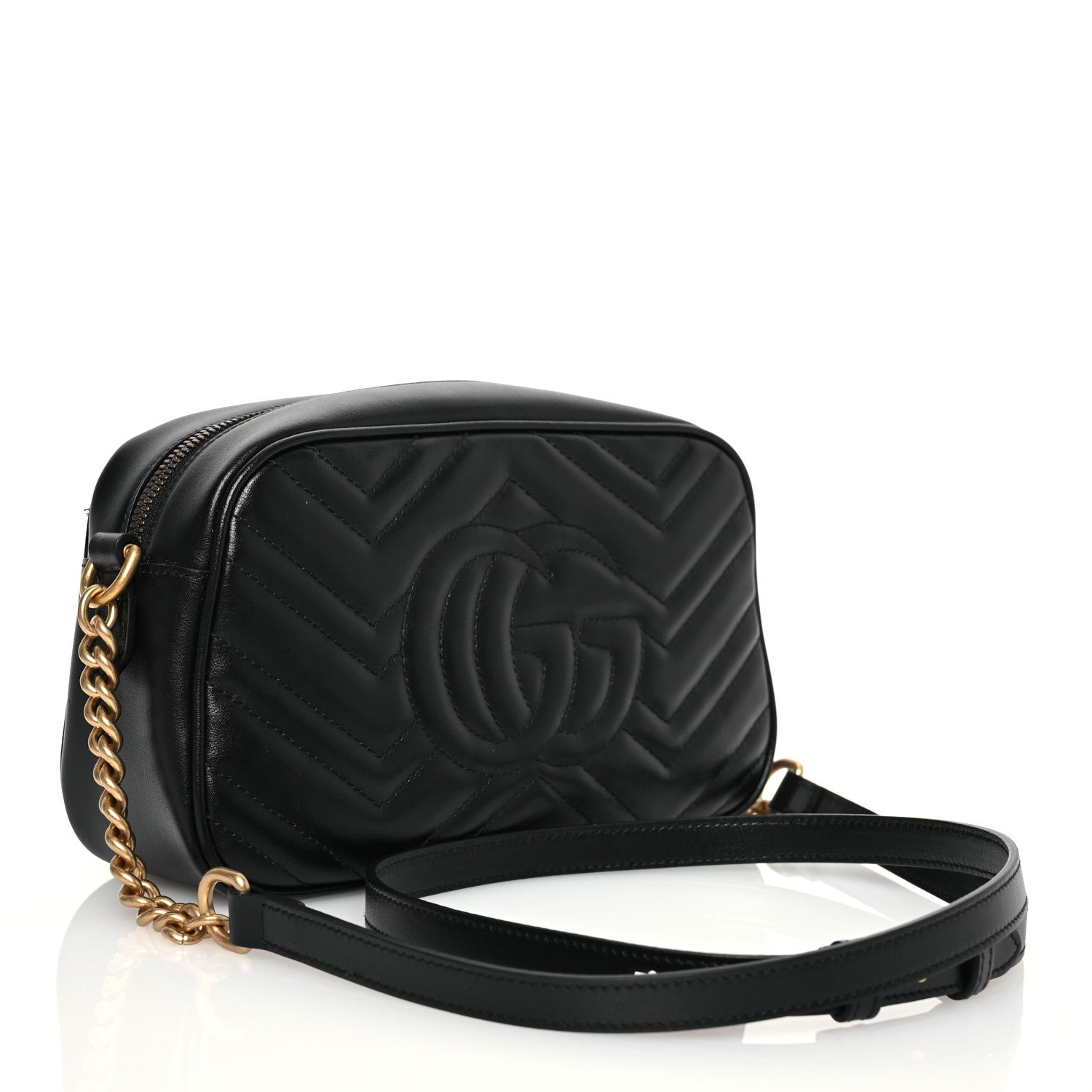 Gucci Calfskin Matelasse Small GG Marmont Chain Shoulder Bag Black 3 of 14