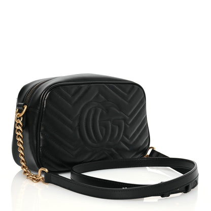 Gucci Calfskin Matelasse Small GG Marmont Chain Shoulder Bag Black 3 of 14