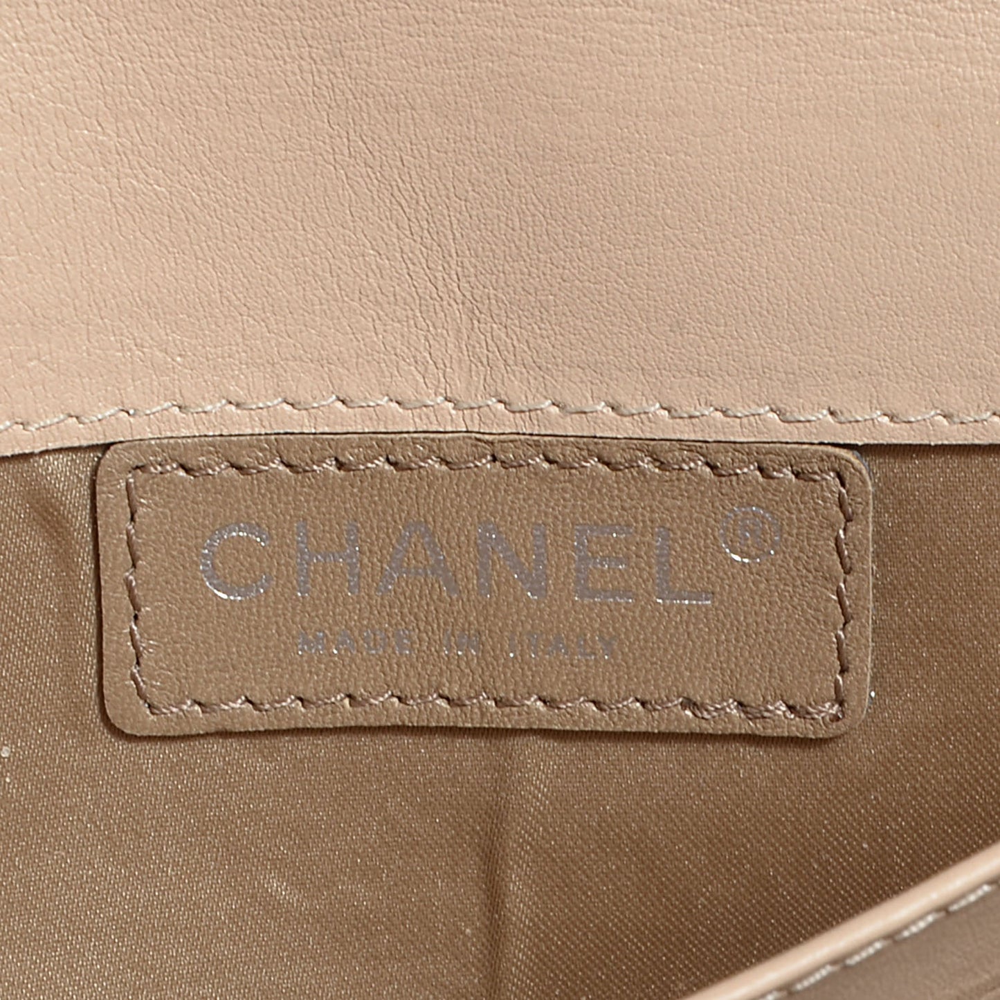 Patent Quilted Brilliant East West Clutch with Chain Beige