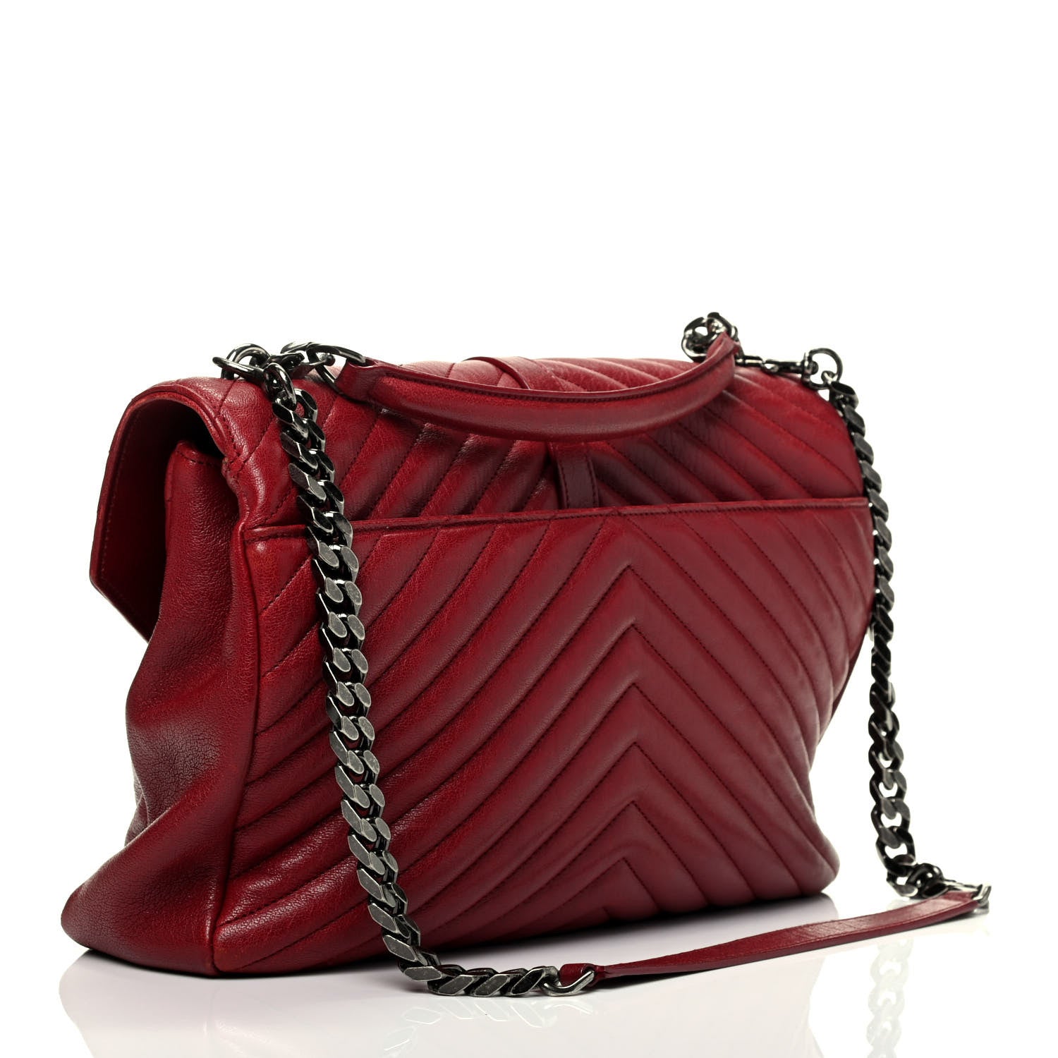 Saint Laurent Sheepskin Matelasse Chevron Large College Monogram Satchel Oxblood 4 of 10