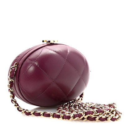 Chanel Lambskin Quilted Oval Minaudiere Chain Clutch Purple 3 of 10