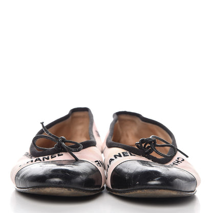 Chanel Printed Canvas Logo Ballet Flats 39.5 Pink Black 2 of 16