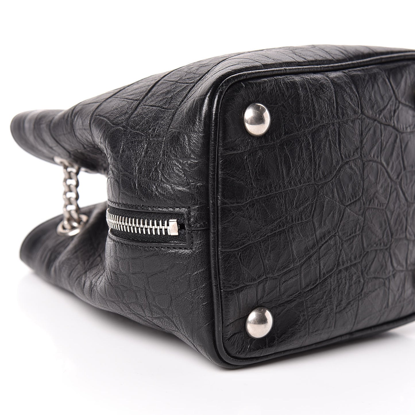 Calfskin Crocodile Embossed Baby Emmanuelle Bucket Bag Black