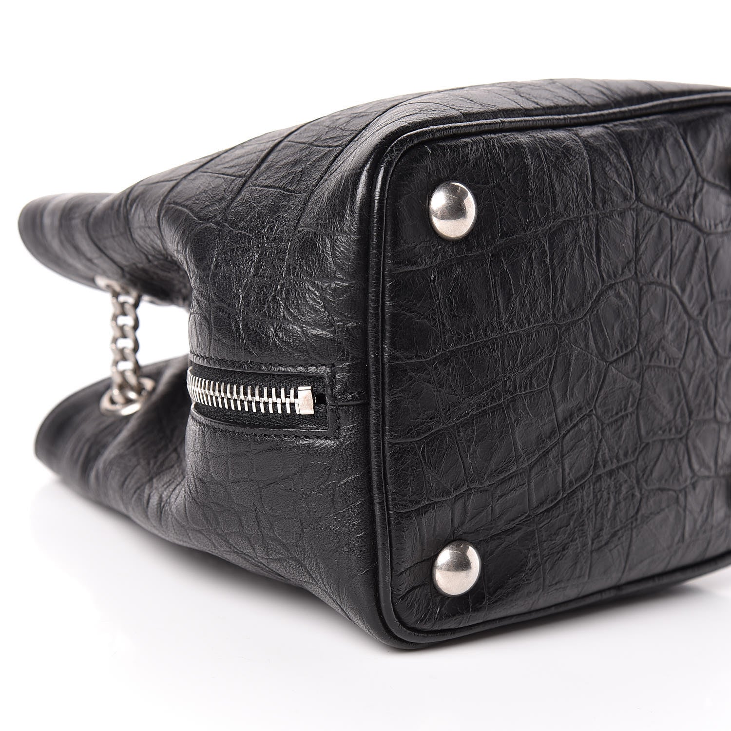 Saint Laurent Calfskin Crocodile Embossed Baby Emmanuelle Bucket Bag Black 5 of 10