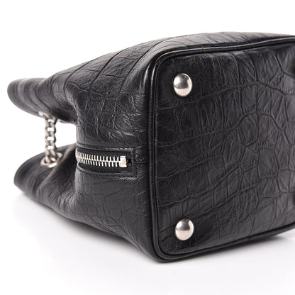 Saint Laurent Calfskin Crocodile Embossed Baby Emmanuelle Bucket Bag Black 5 of 10
