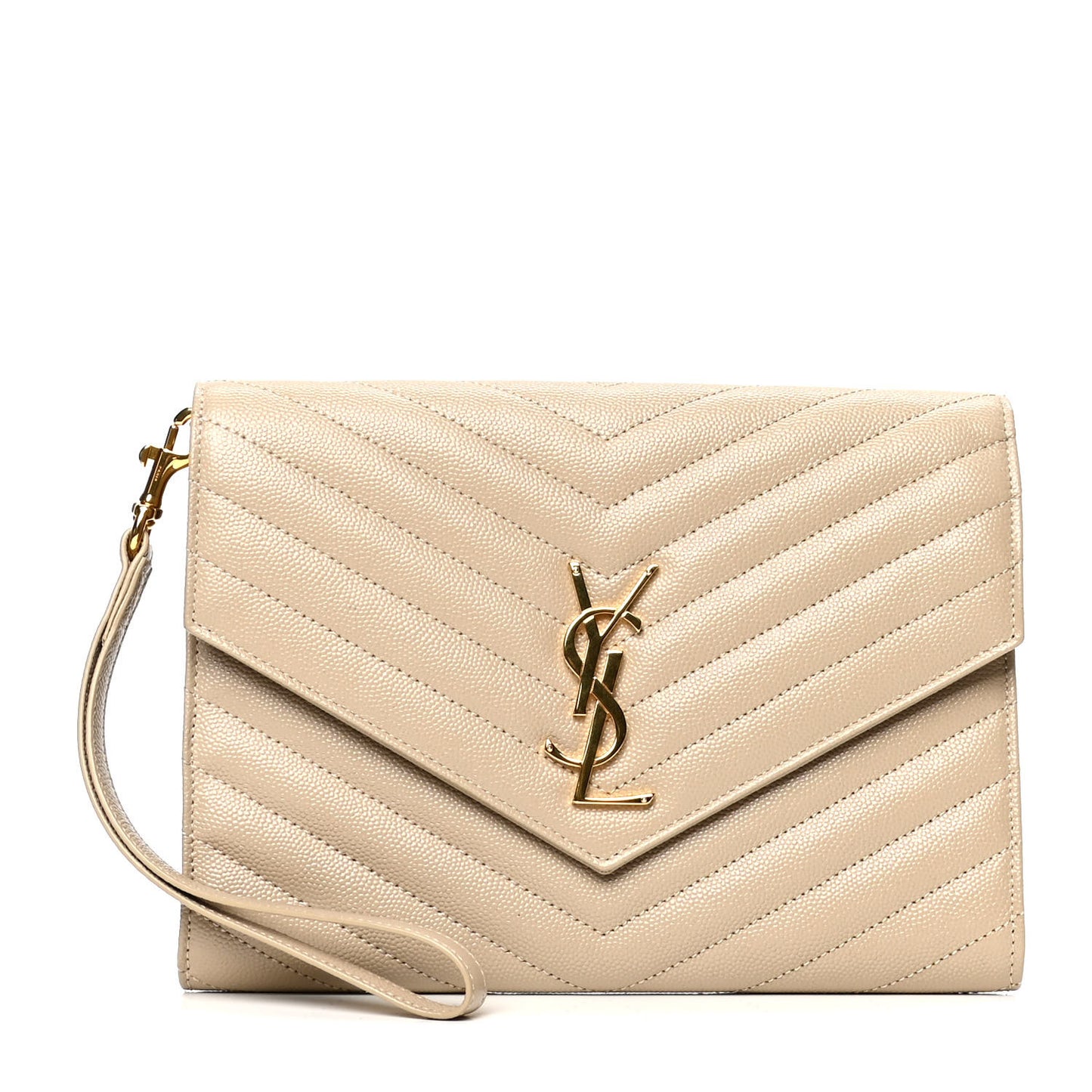 Grain De Poudre Matelasse Chevron Monogram Envelope Clutch Sea Salt